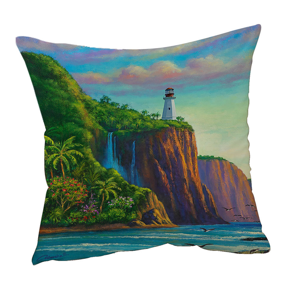 Coastal Art Painting Paradise Lighthouse Cushion Cover