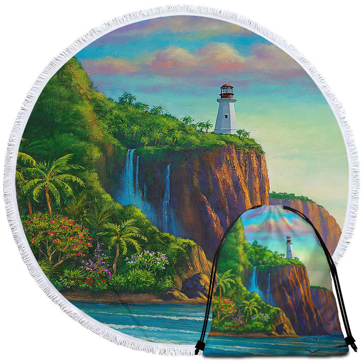Coastal Art Painting Paradise Lighthouse Microfibre Beach Towels