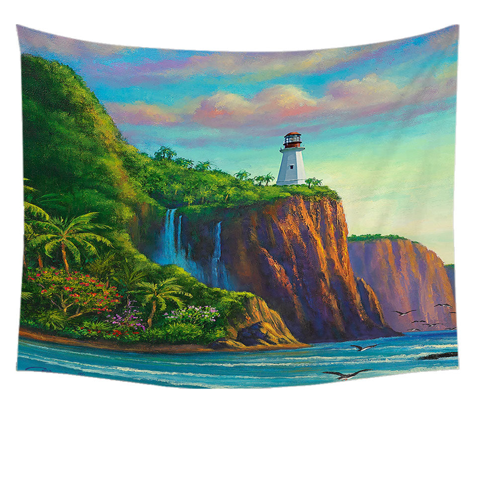 Coastal Art Painting Paradise Lighthouse Tapestry Wall Prints
