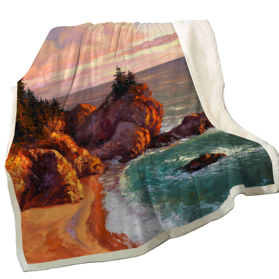 Coastal Art Painting Rocky Shores Couch Throws