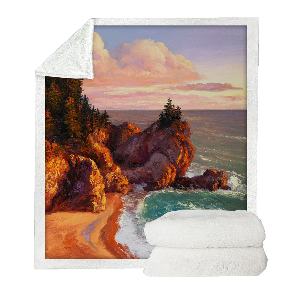 Coastal Art Painting Rocky Shores Sofa Blankets