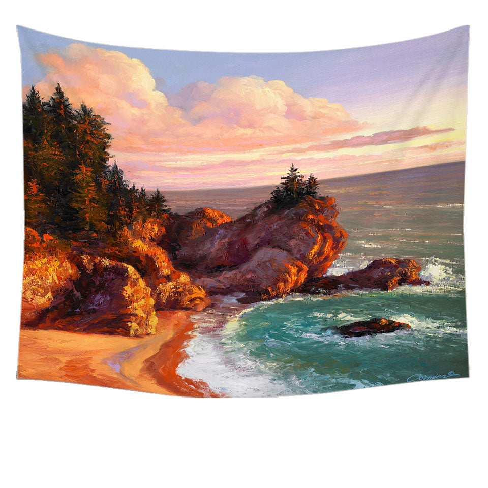Coastal Art Painting Rocky Shores Tapestry