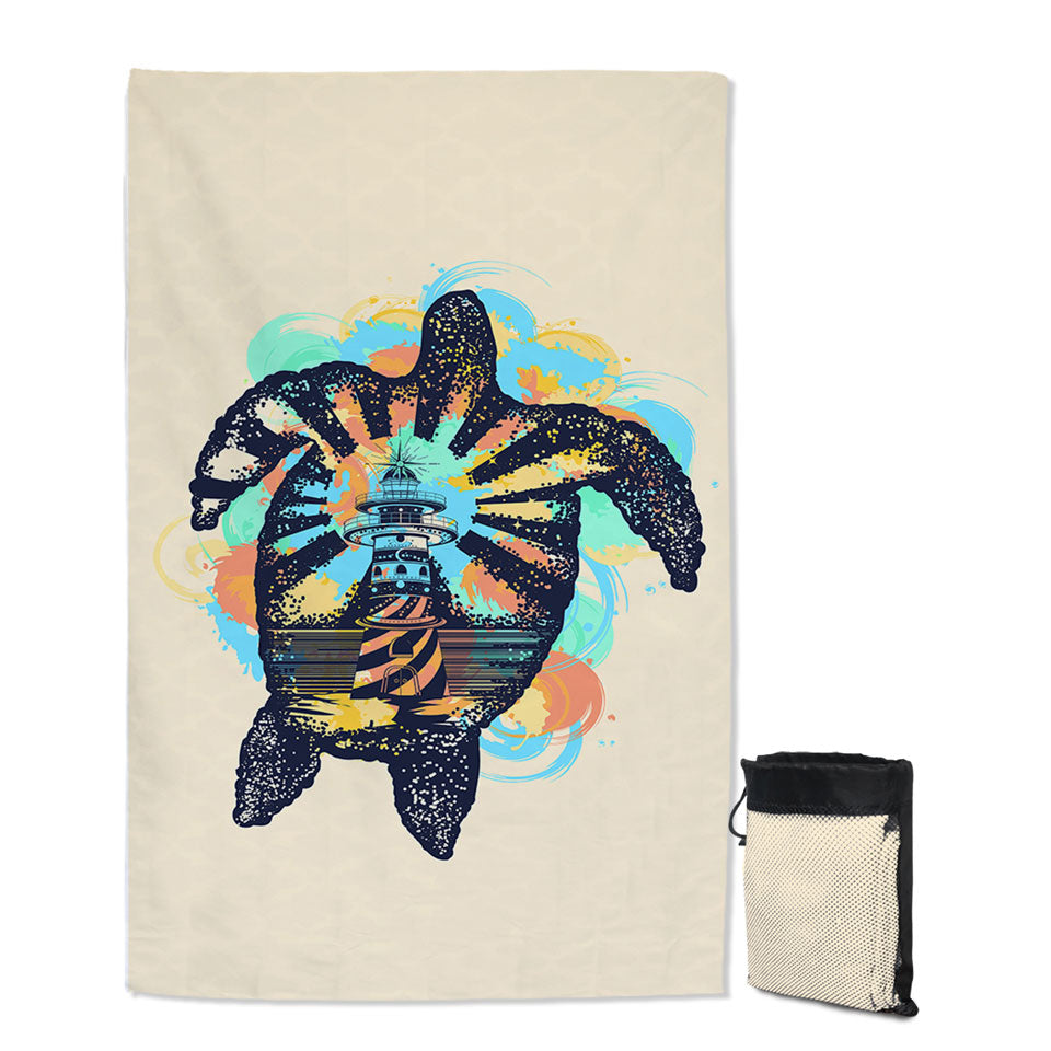 Coastal Beach Towels Turtle and Lighthouse