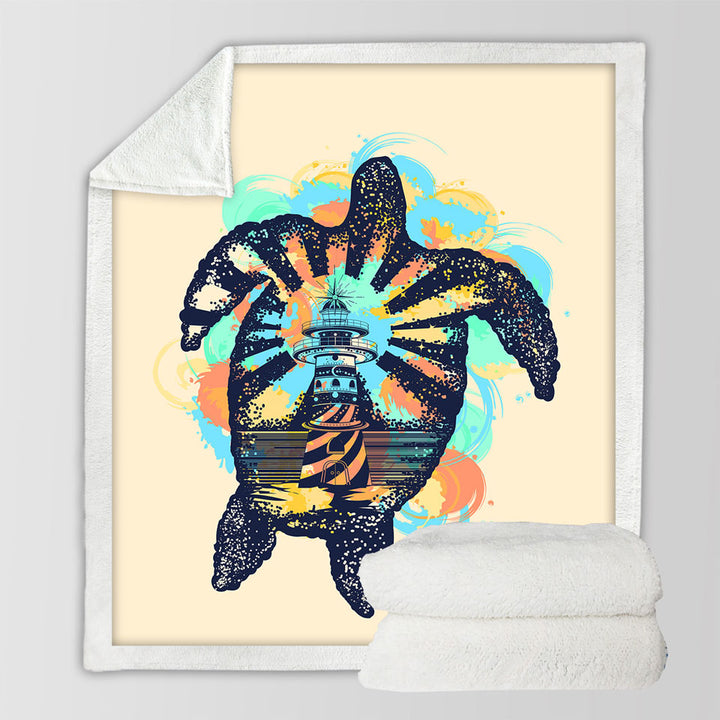 Coastal Throws Turtle and Lighthouse