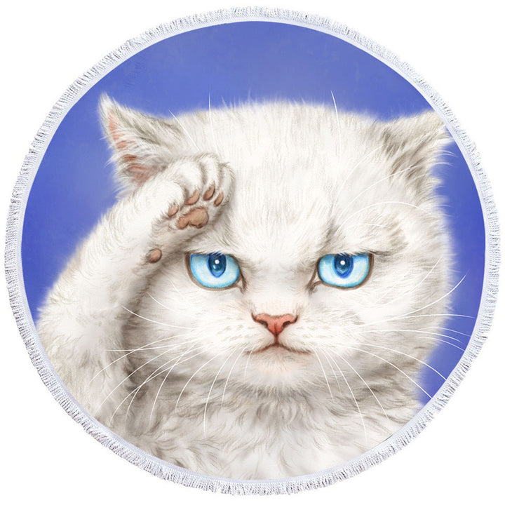 Coll Round Beach Towel Yes Sir Funny Cats Drawings Obedient Kitten