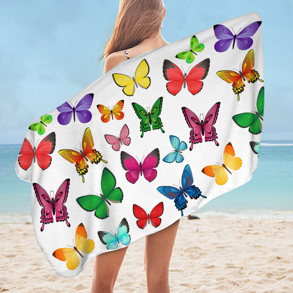Colored Butterflies Microfiber Beach Towel