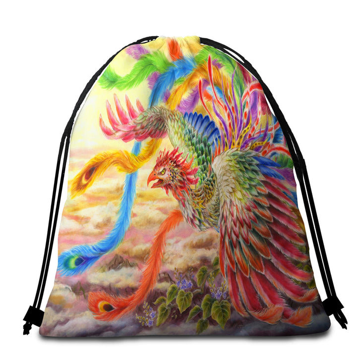 Colorful Art Houou Japanese Phoenix Beach Towel Bags