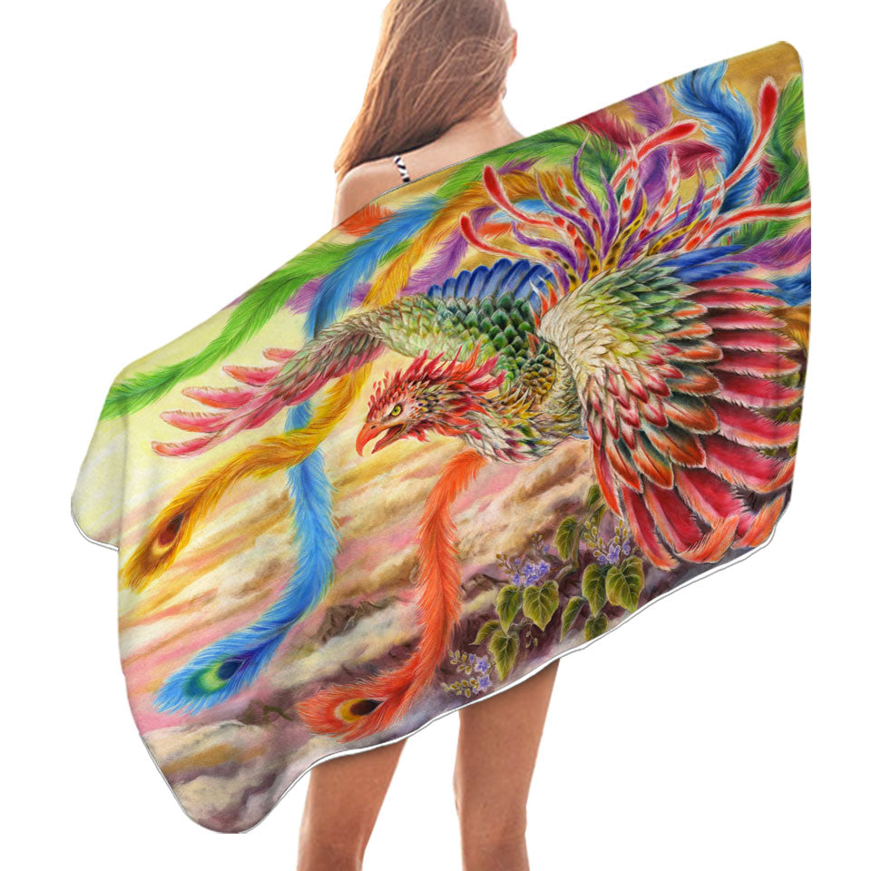 Colorful Art Houou Japanese Phoenix Beach Towels