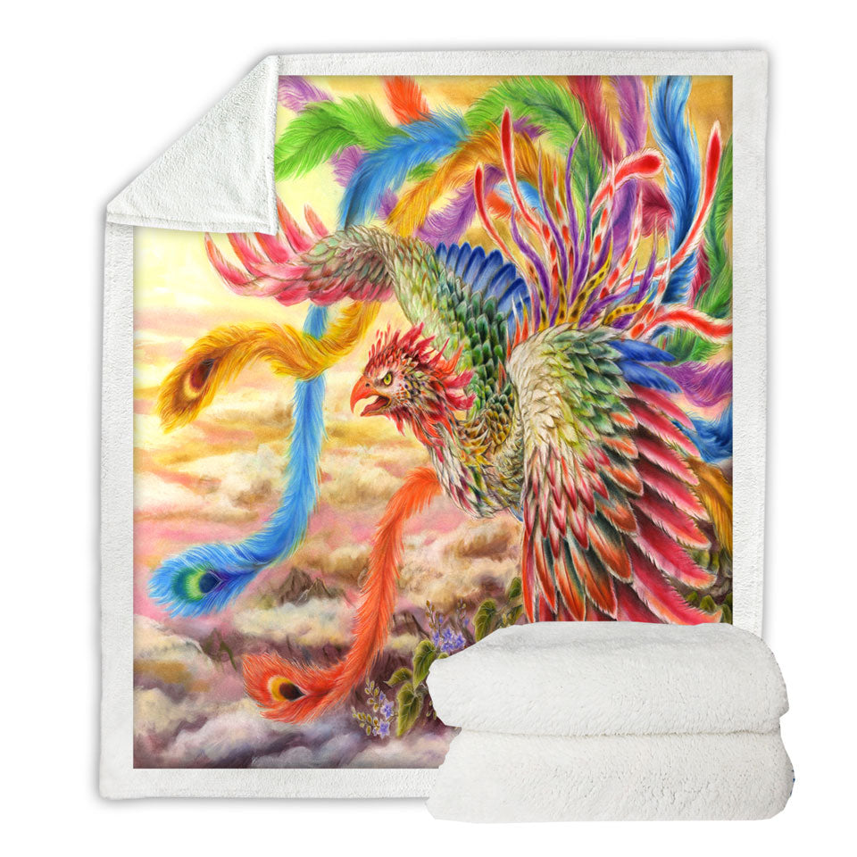 Colorful Art Houou Japanese Phoenix Fleece Blankets