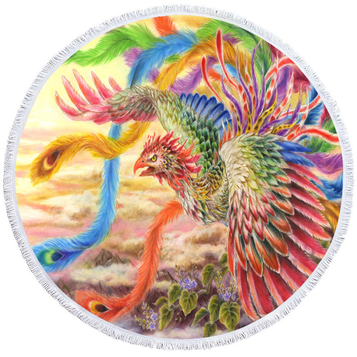 Colorful Art Houou Japanese Phoenix Microfiber Beach Towel