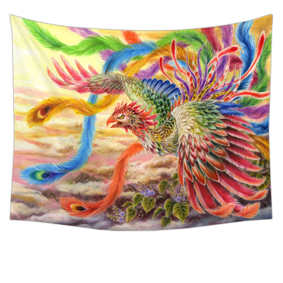 Colorful Art Houou Japanese Phoenix Tapestry