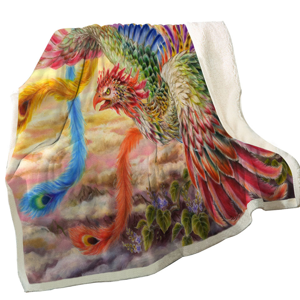 Colorful Art Houou Japanese Phoenix Throw Blanket