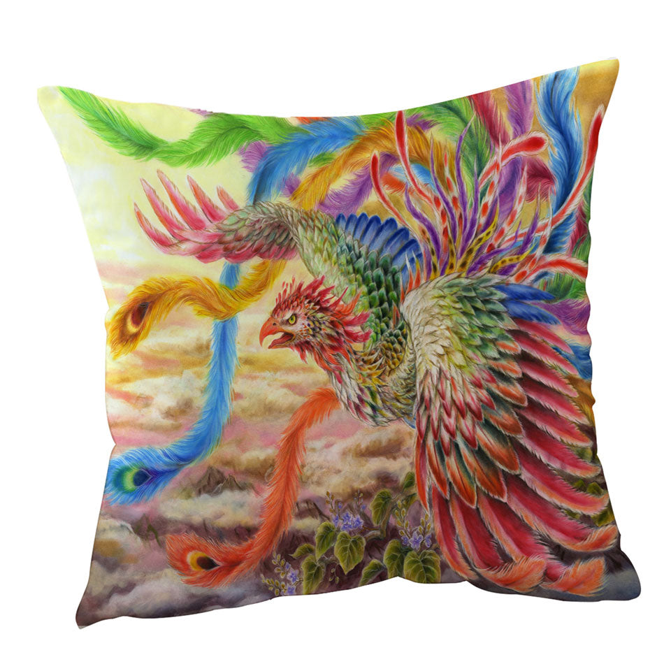 Colorful Art Houou Japanese Phoenix Throw Pillow