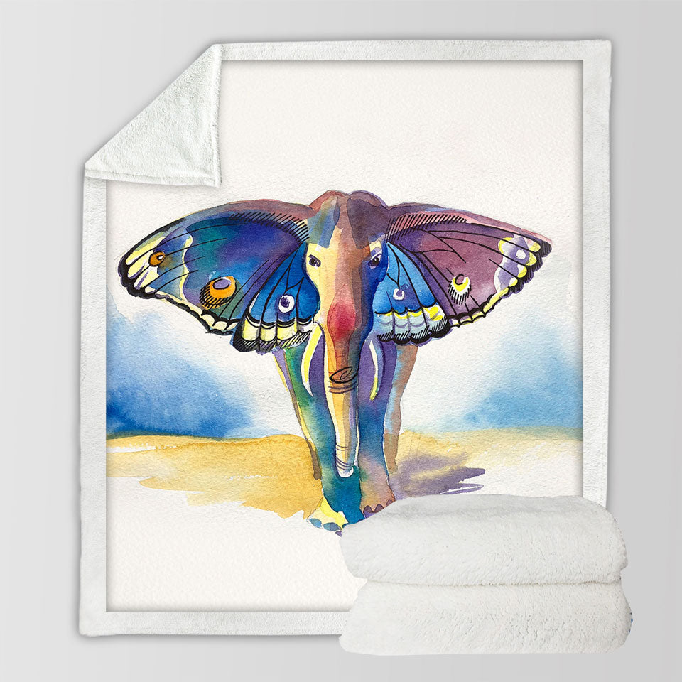Colorful Artistic Blankets Elephant Meet Butterfly