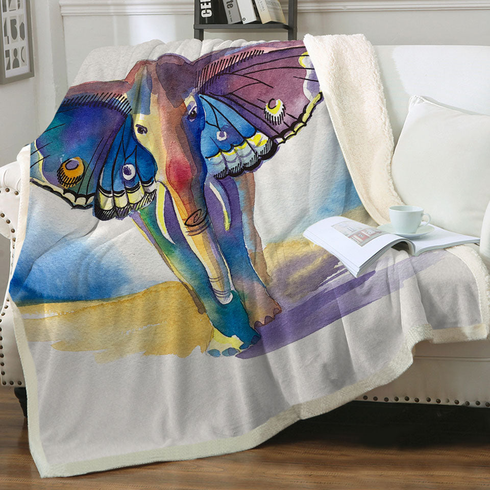 Colorful Artistic Decorative Throws Elephant Meet Butterfly