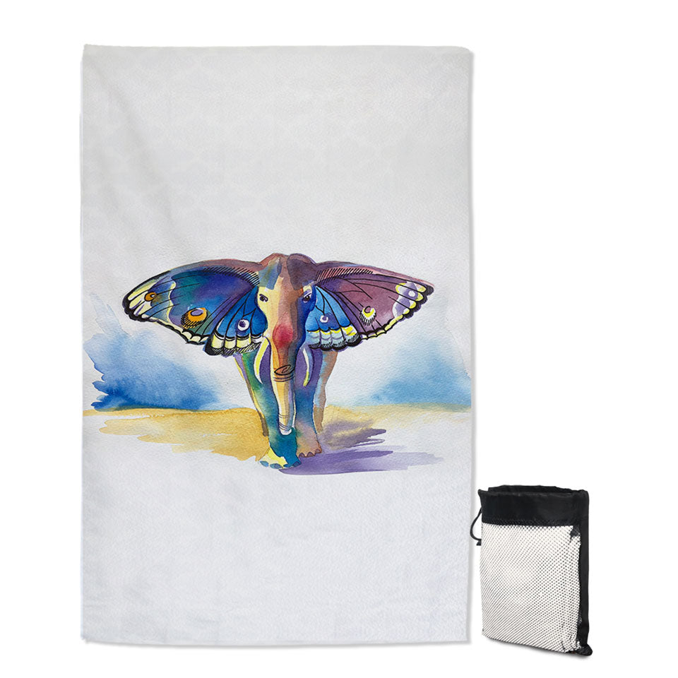 Colorful Artistic Swims Towel Elephant Meet Butterfly