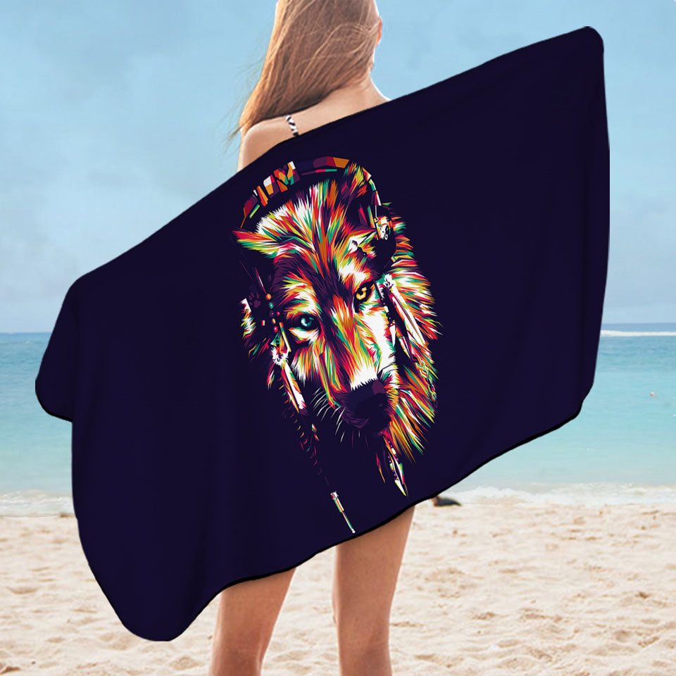 Colorful Artistic Wolf Microfibre Beach Towels