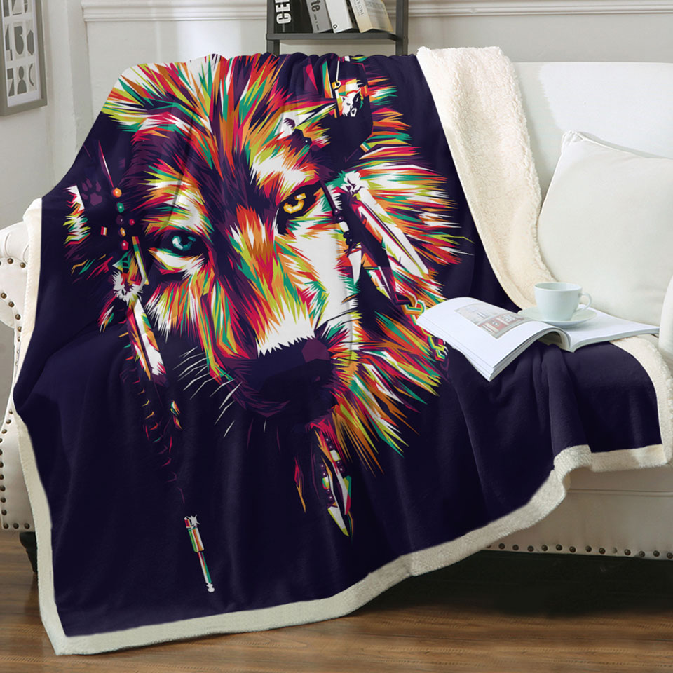 Colorful Artistic Wolf Throws