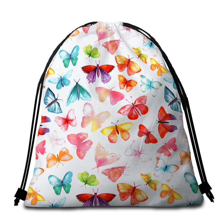 Colorful Beach Bags and Towels Pastel Colors Butterflies