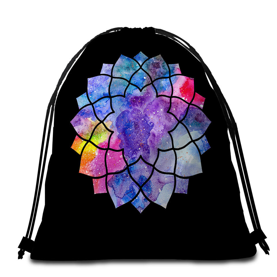 Colorful Beach Bags and Towels with Watercolor Mandala Star