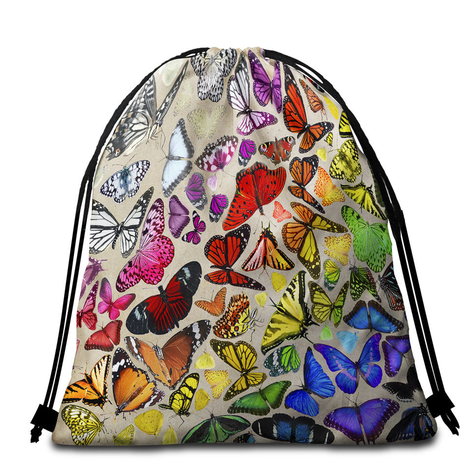 Colorful Beach Towel Bags Rainbow Cluster of Butterflies