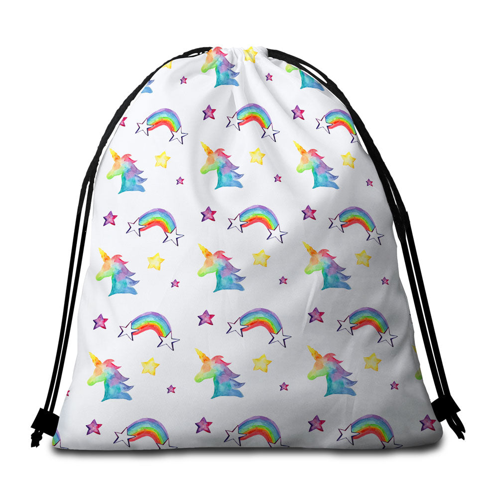 Colorful Beach Towel Bags Rainbows Unicorns and Stars