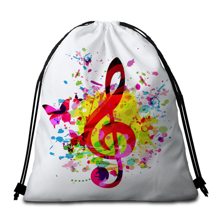 Colorful Beach Towel Bags Splash Treble Clef and Butterflies