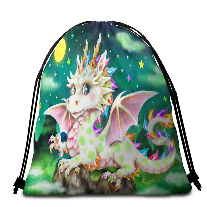 Colorful Beach Towel Bags Stars Moon and Magical Dragon
