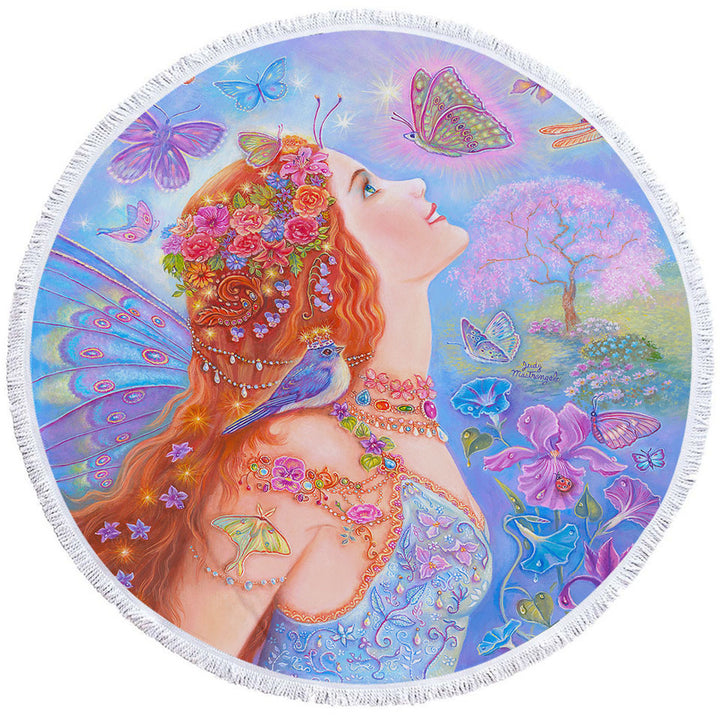 Colorful Beach Towels On Sale with Fairy Art Butterflies and Flowers