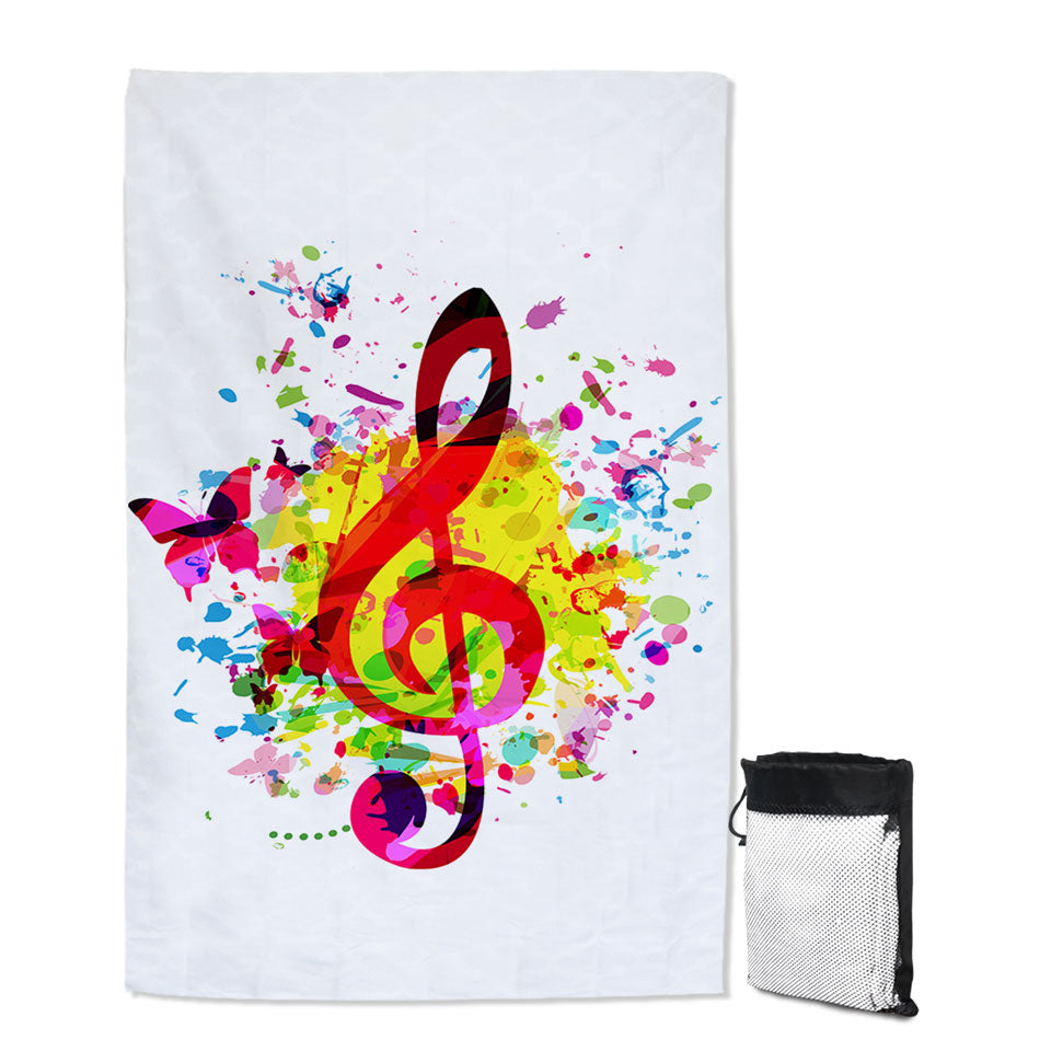 Colorful Beach Towels Splash Treble Clef and Butterflies