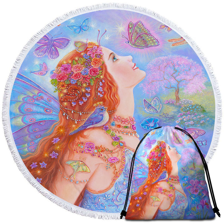 Colorful Beach Towels and Bags Set Fairy Art Butterflies and Flowers