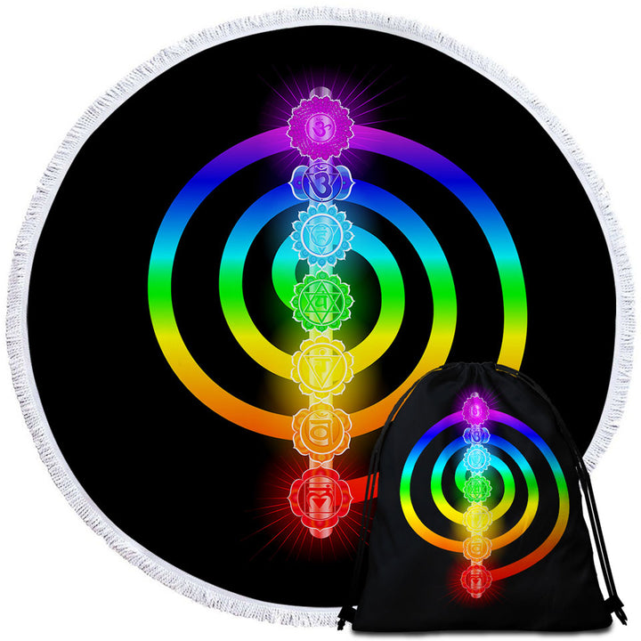 Colorful Beach Towels and Bags Set Rainbow Spiritual Oriental Symbols