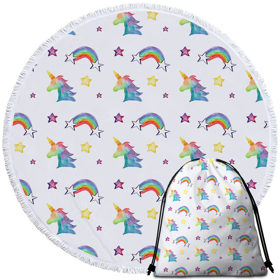 Colorful Beach Towels and Bags Sets with Rainbows Unicorns and Stars
