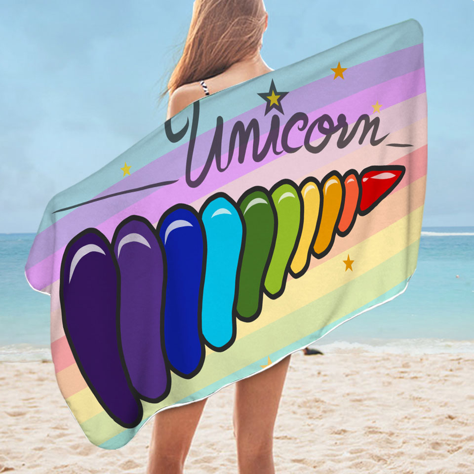 Colorful Beach Towels for Kids Rainbow Unicorn_s Horn