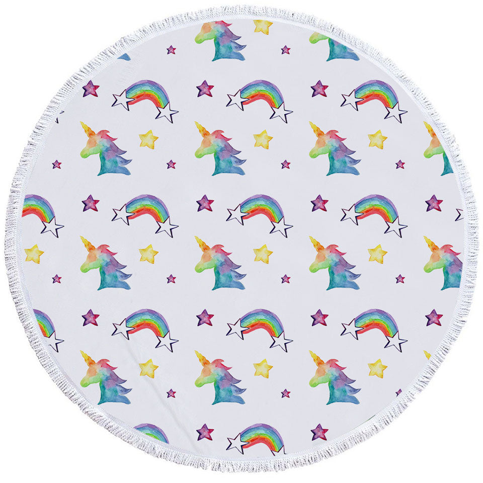 Colorful Big Beach Towels with Rainbows Unicorns and Stars
