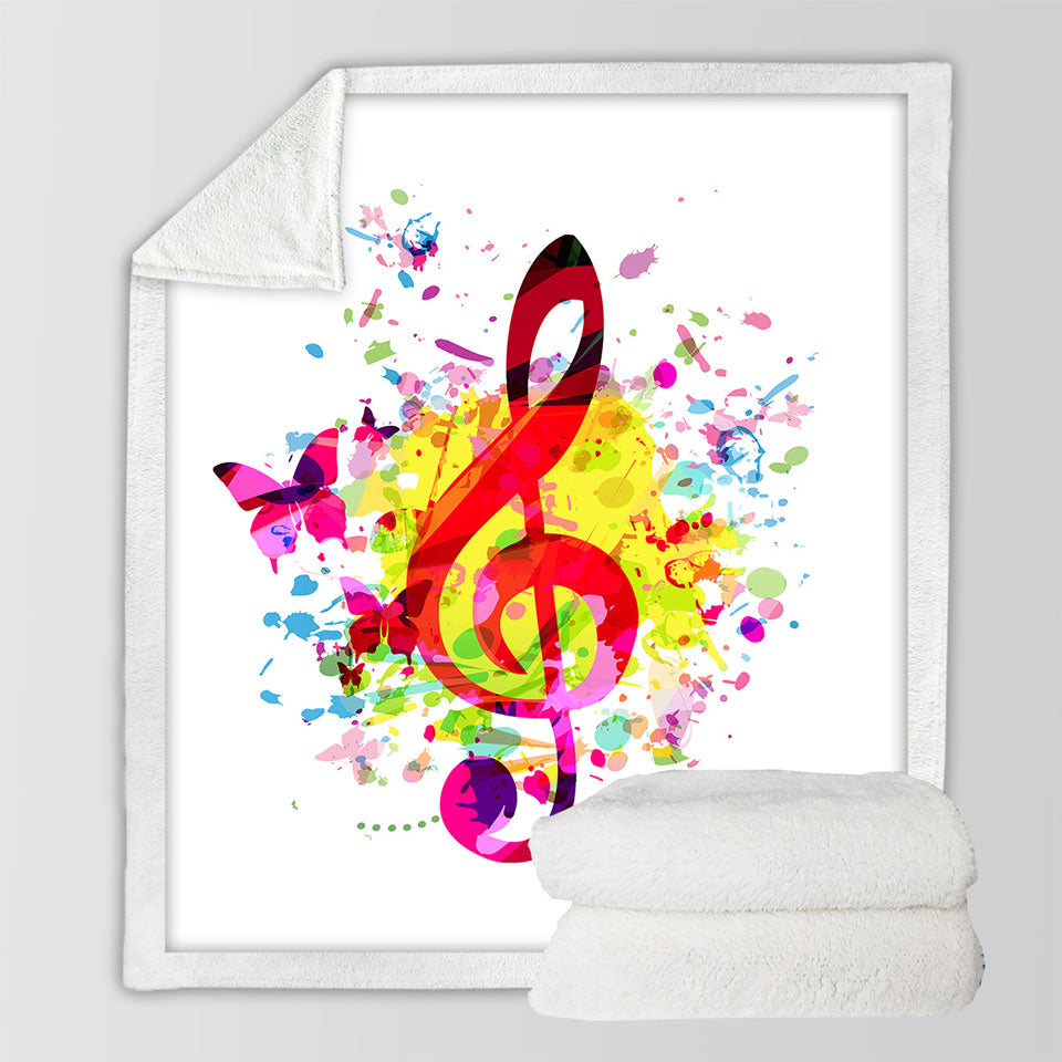 Colorful Blankets Splash Treble Clef and Butterflies