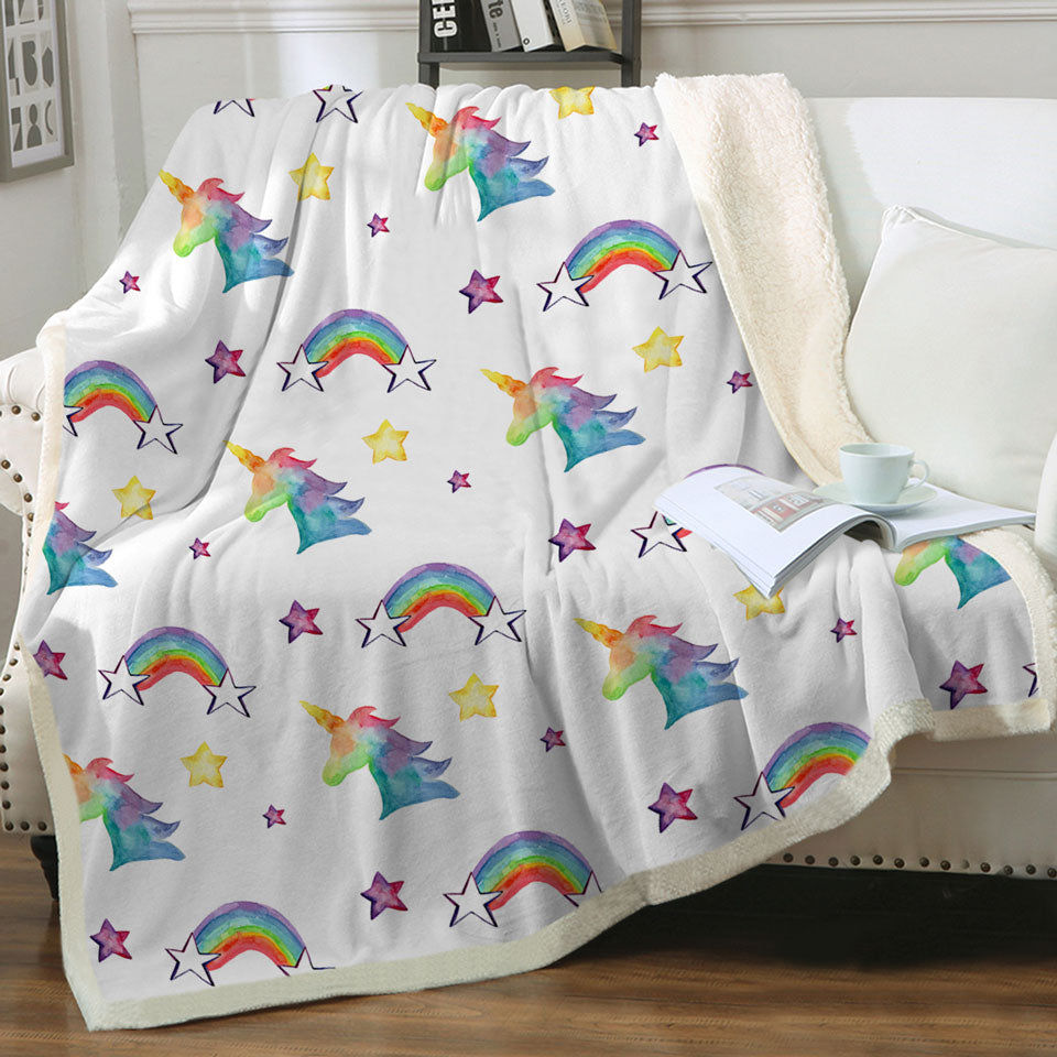 Colorful Blankets with Rainbows Unicorns and Stars