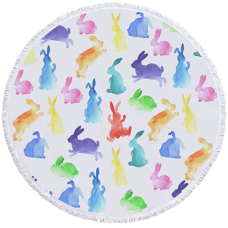 Colorful Bunnies Round Beach Towel for Kids