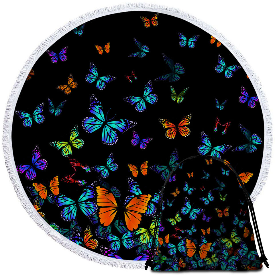 Colorful Butterflies Round Beach Towel