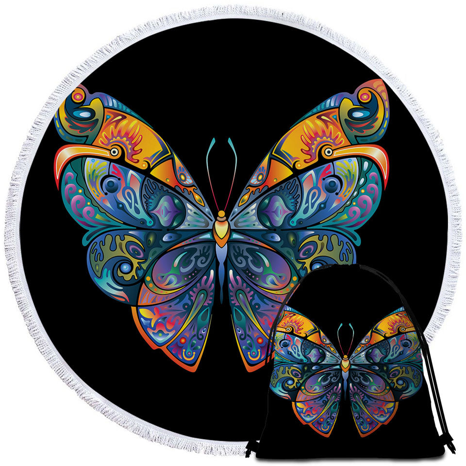 Colorful Butterfly Round Beach Towel