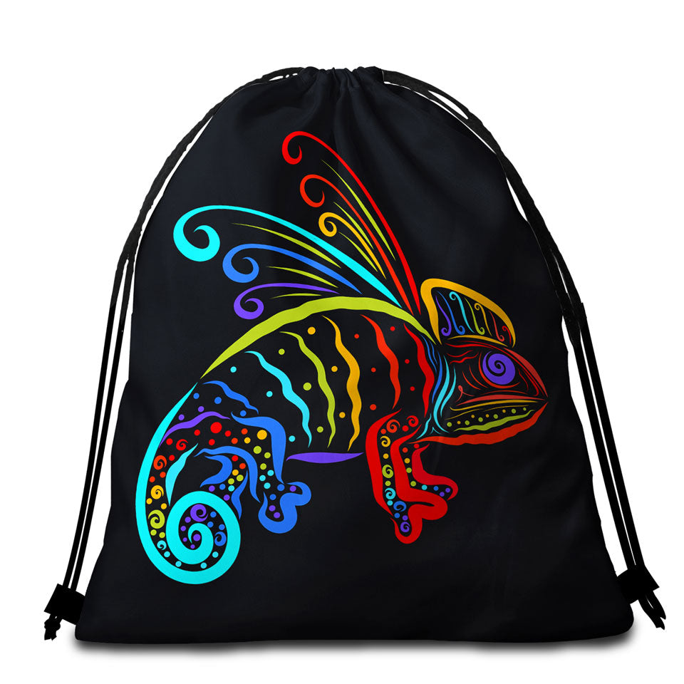 Colorful Chameleon Beach Towel Bags