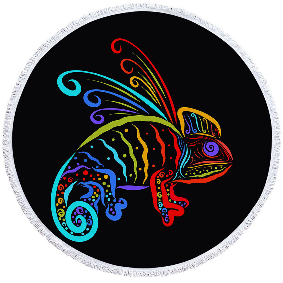 Colorful Chameleon Circle Beach Towel