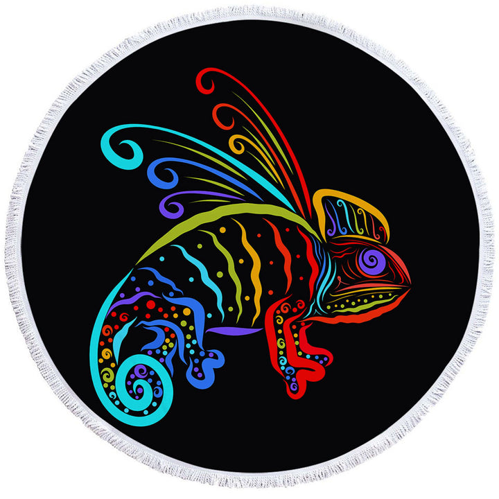 Colorful Chameleon Circle Beach Towel