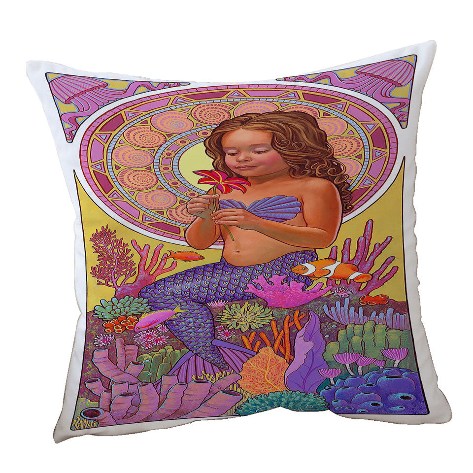 Colorful Coral and Mia the Girl Mermaid Cushions