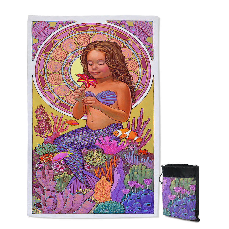 Colorful Coral and Mia the Girl Mermaid Lightweight Unique Beach Towels