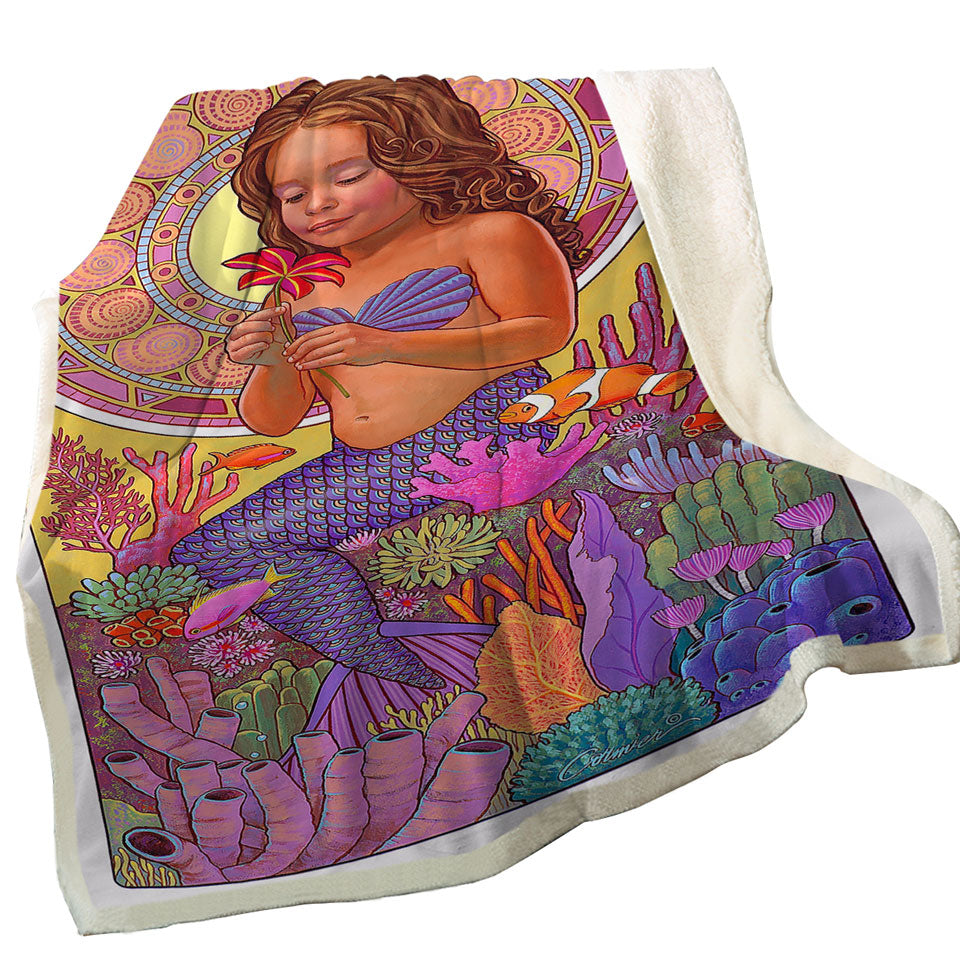 Colorful Coral and Mia the Girl Mermaid Throws