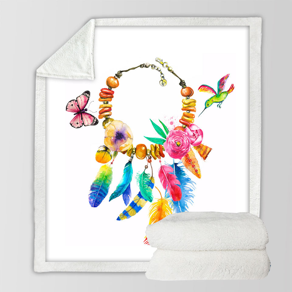 Colorful Couch Throws Feather Necklace