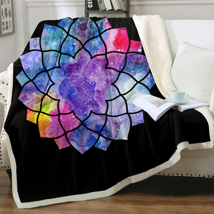 Colorful Couch Throws with Watercolor Mandala Star