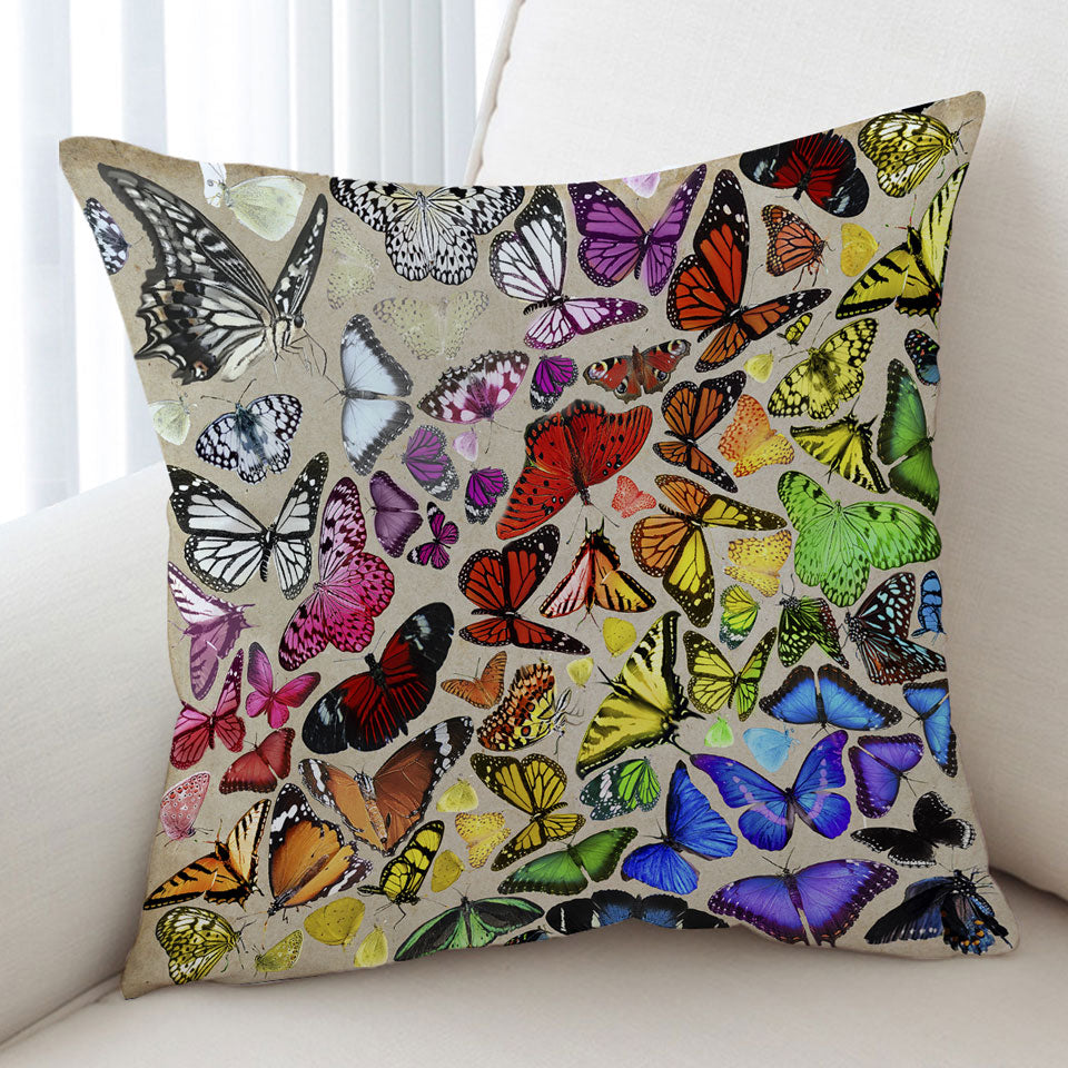 Colorful Cushion Covers Rainbow Cluster of Butterflies