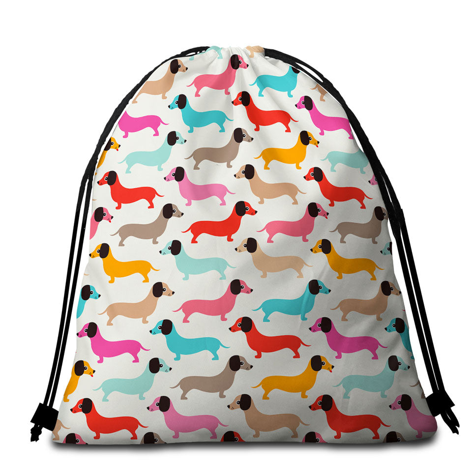 Colorful Dachshund Beach Towel Bags
